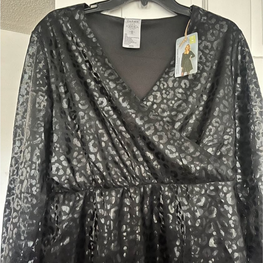 Serra Black Metallic Leopard Print Wrap Dress